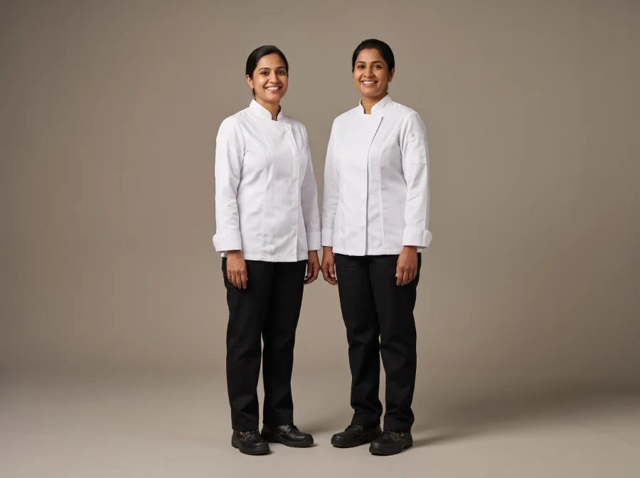 Ladies chef coats cut on a womens pattern, shaped through the waist, manufactured by Terah Tex
