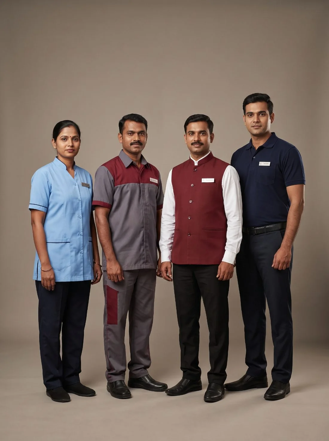 Facility management uniforms manufactured in Chennai — housekeeping tunics, cleaning sets and pantry uniforms