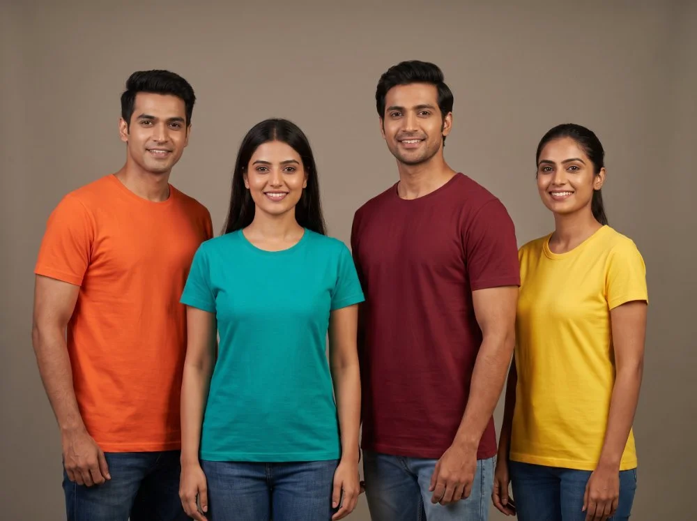Bright event and campaign T-shirts in orange, teal, maroon and yellow