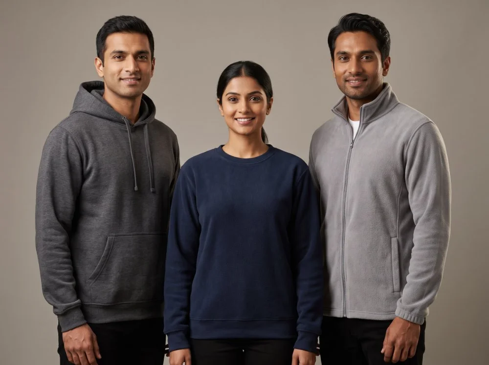 Corporate hoodie, crew sweatshirt and zip fleece jacket